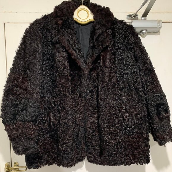 VINTAGE OPEN FRONT PERSIAN LAMB CURLY FUR COATS SIZE S - Picture 1 of 9